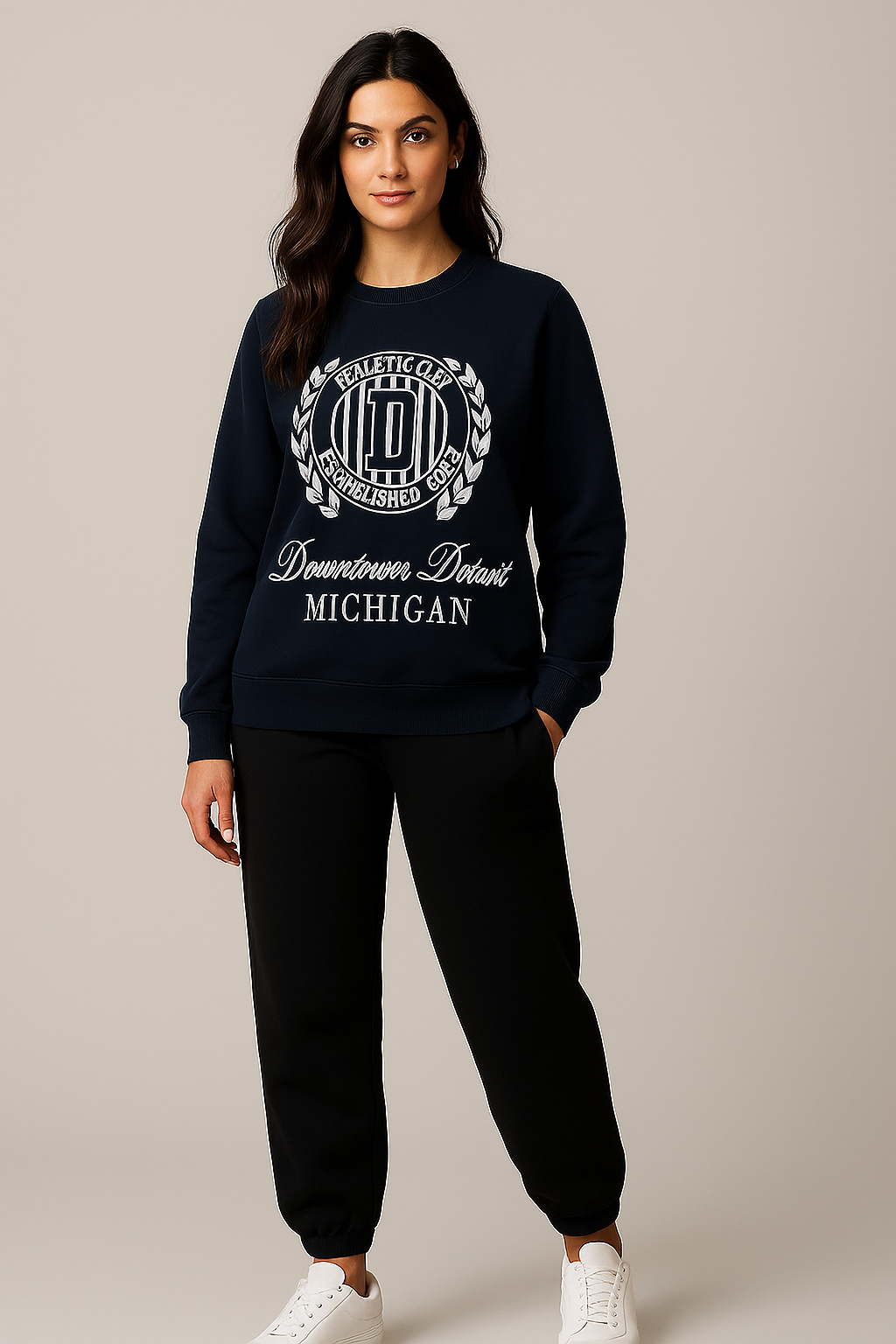 Women’s  Embroidered Oversized DETROIT Sweatshirt & Jogger Trouser Set – Comfort Meets Style